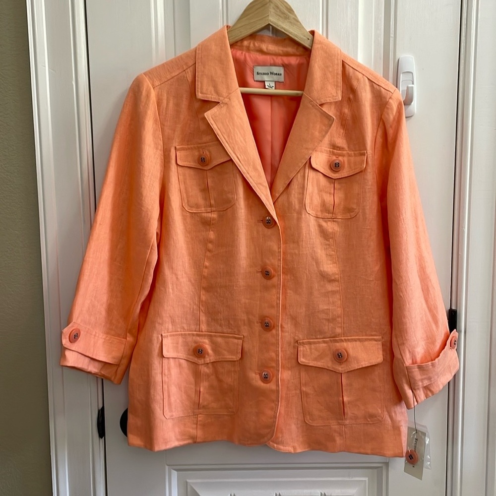 🧡STUDIO WORKS Linen Peach Jacket.  L